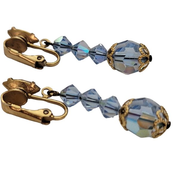 Blue AB Prong Set Navette Bead Dangle Clip-On Earrings E311 - Picture 6 of 8